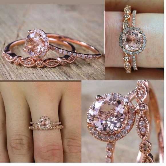 Sterling Silver 2PC Rose Gold Topaz Ring - Picture 2 of 4